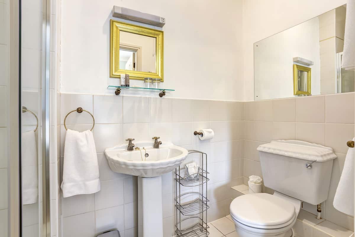 standard double room | bathroom | shower, free toiletries, hair dryer, towels