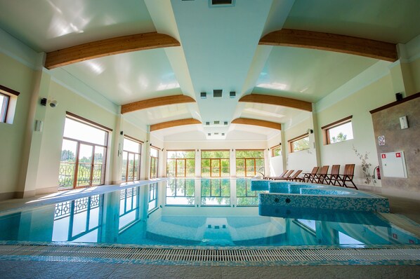 Indoor pool, open 9 AM to 10 PM, sun loungers
