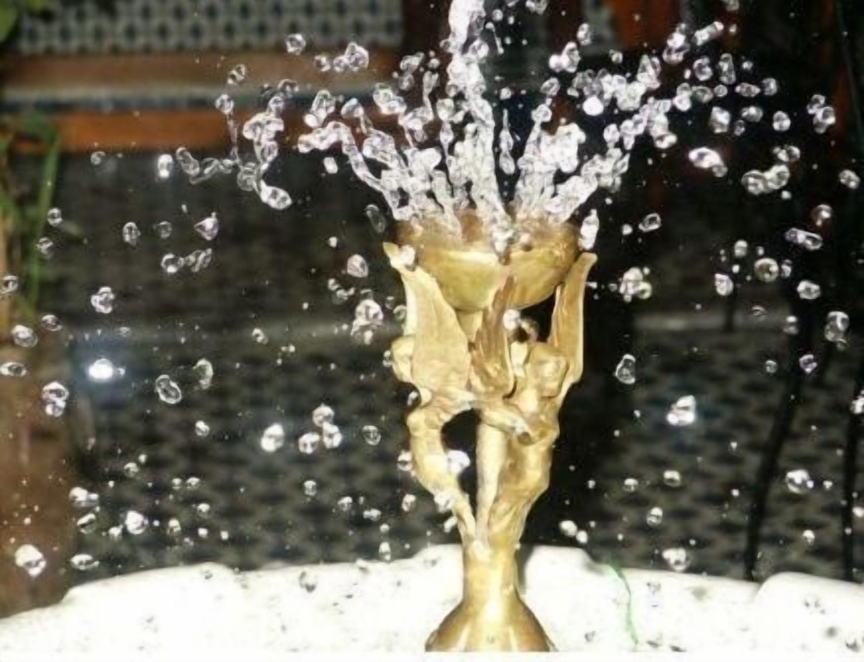 Una fuente con agua brotando de una estructura dorada.