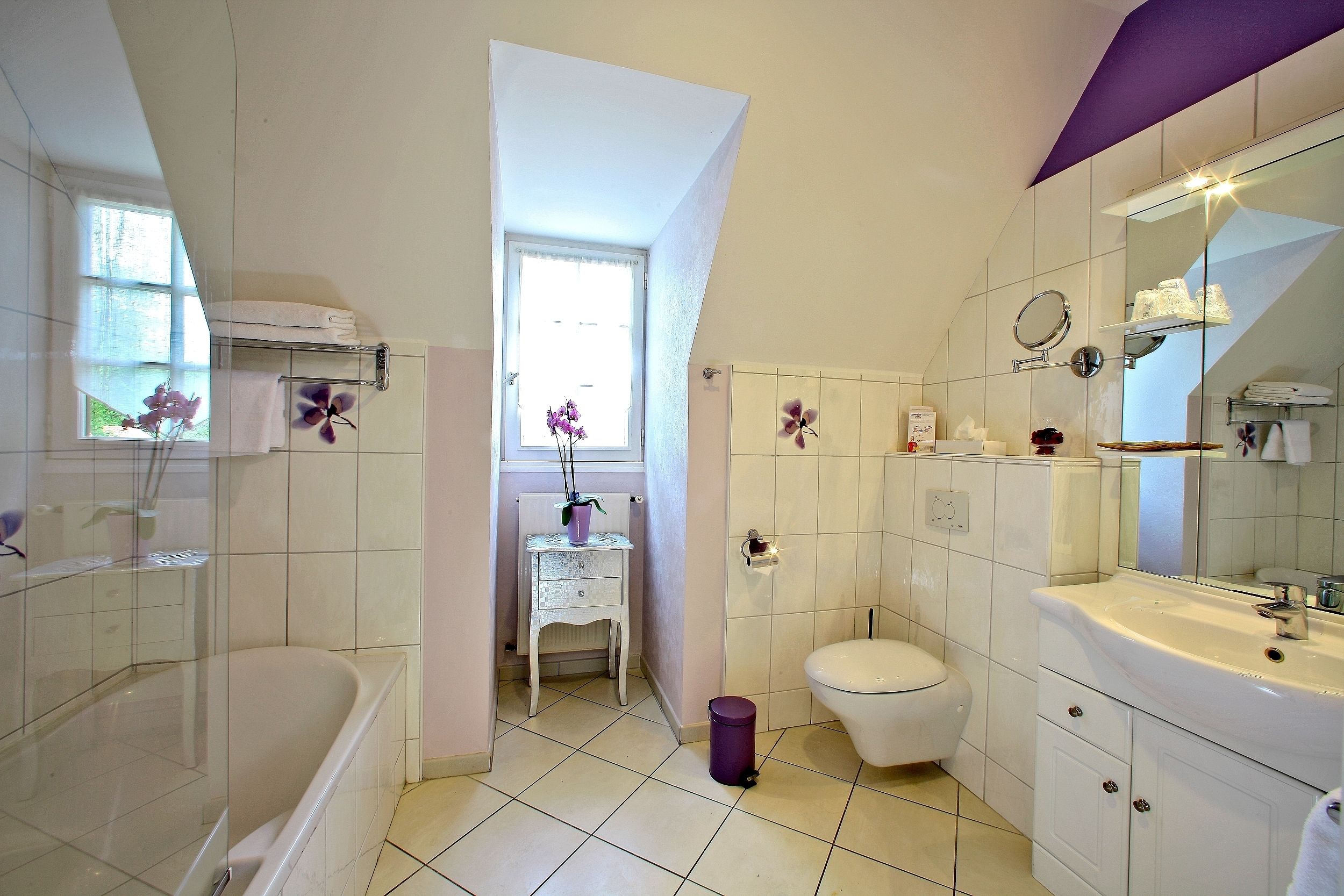 shower, free toiletries, hair dryer