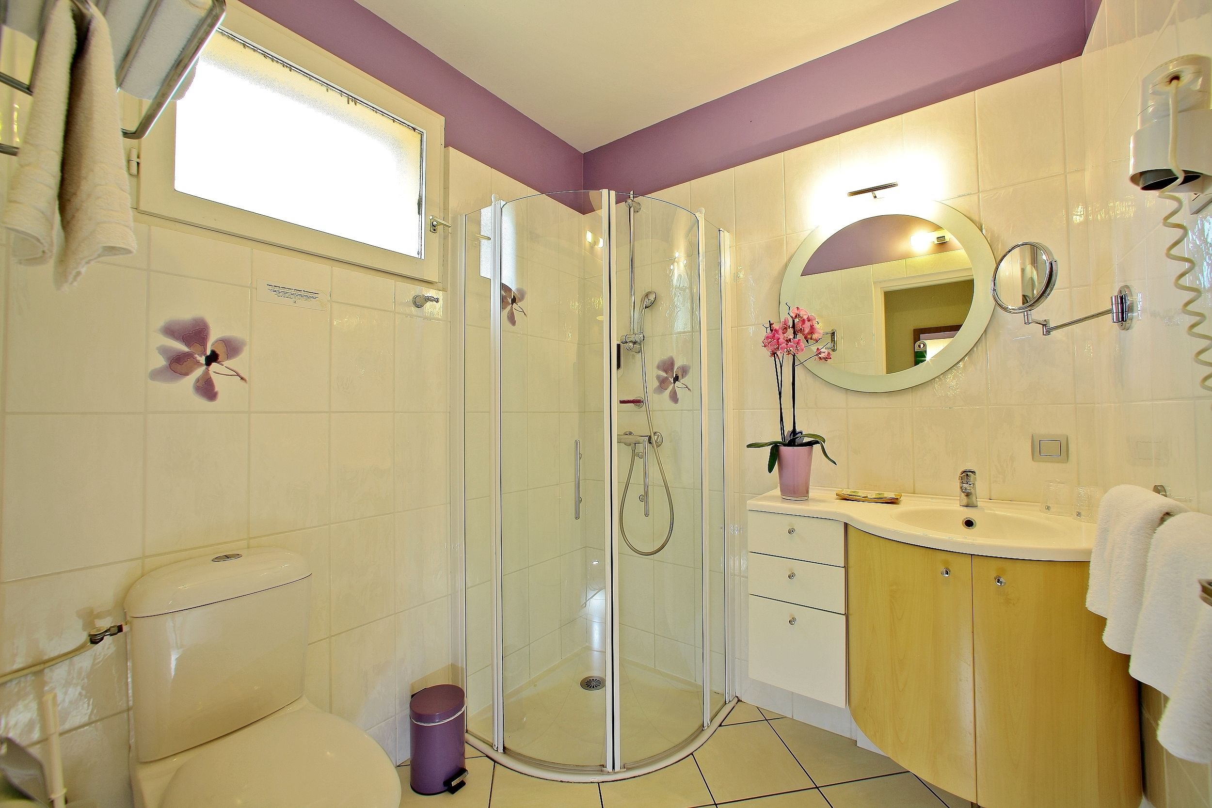 shower, free toiletries, hair dryer