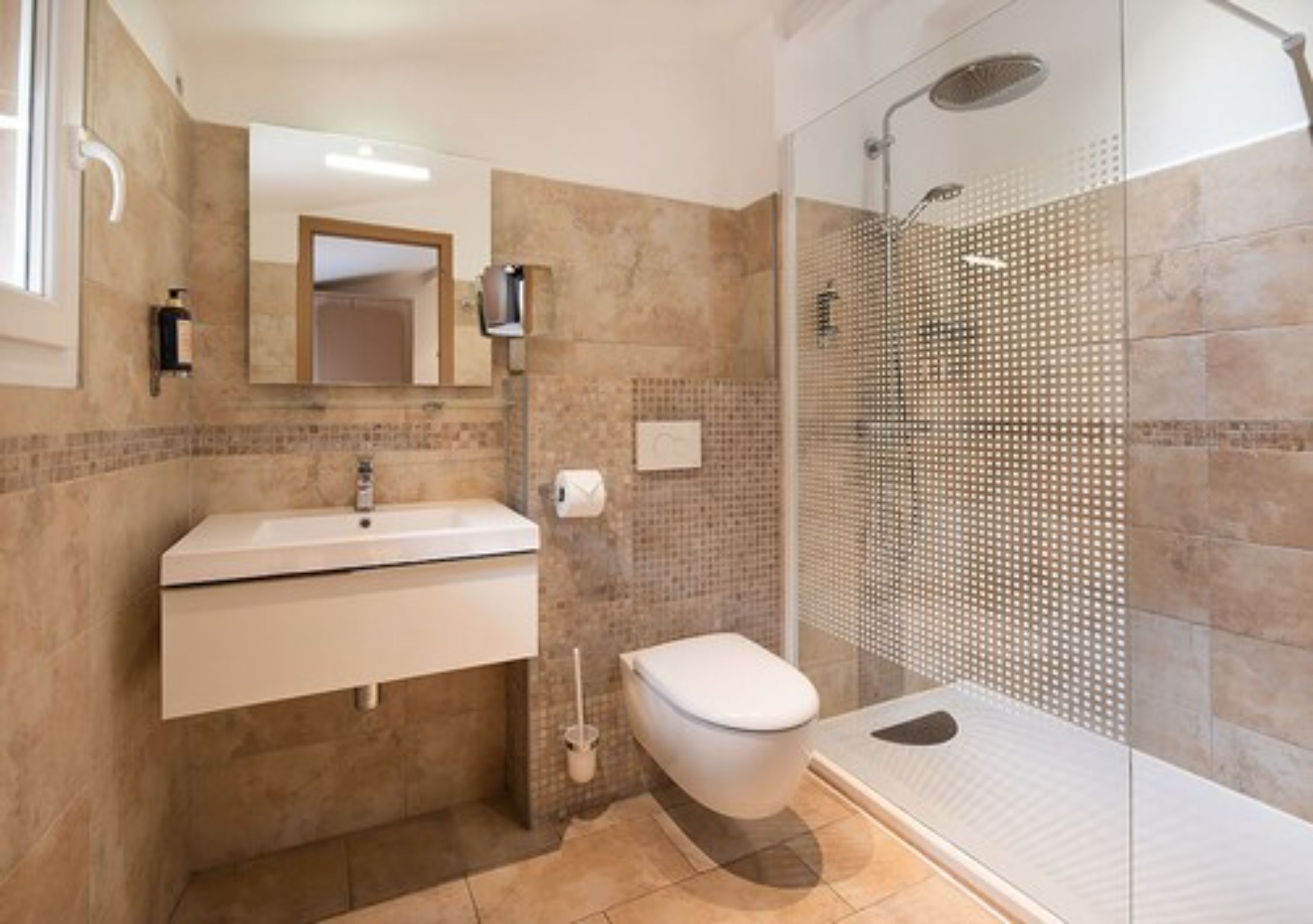 quadruple room | bathroom | shower, rainfall showerhead, free toiletries, hair dryer