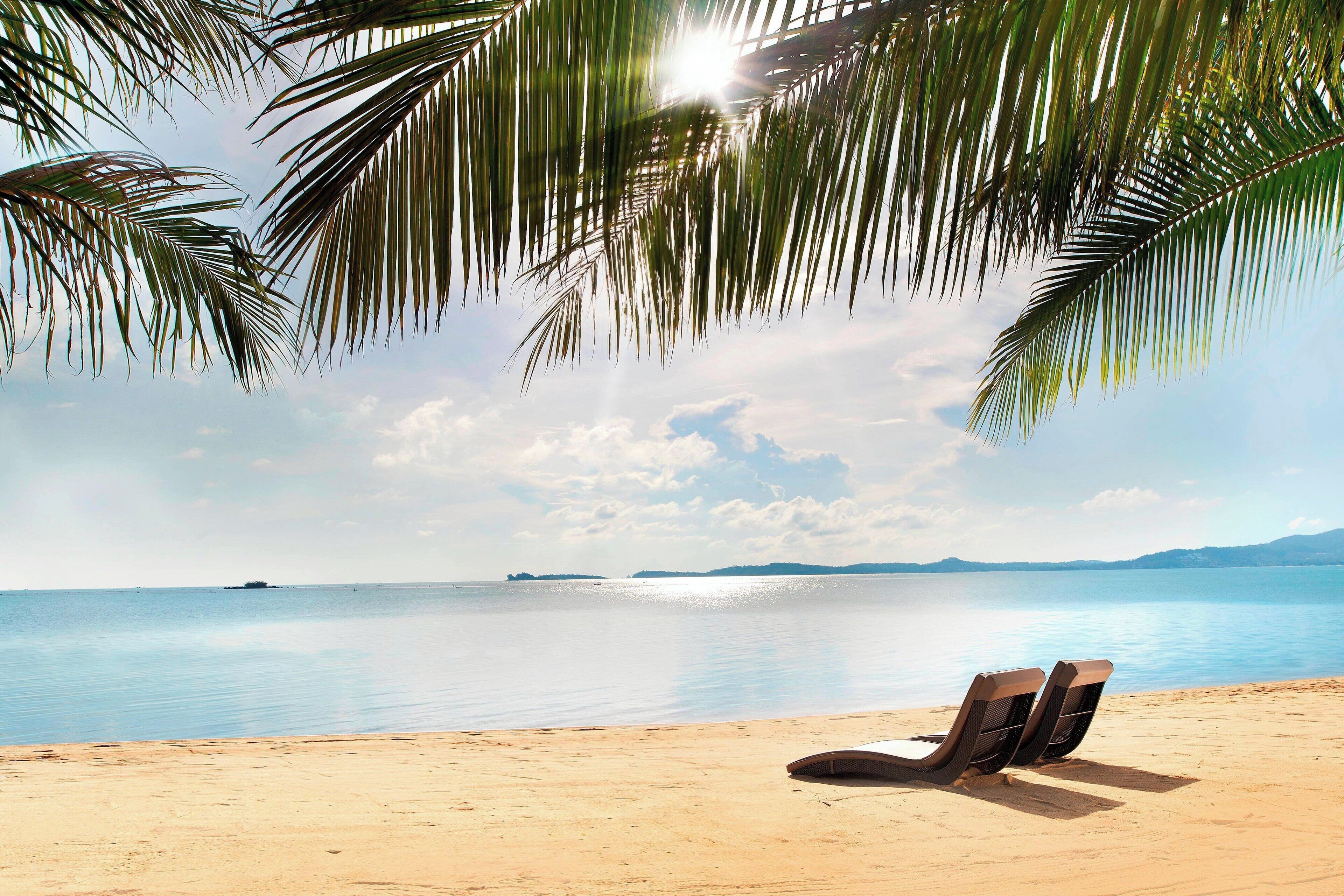 On the beach, free beach cabanas, sun-loungers, beach umbrellas