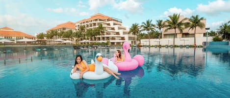 Outdoor pool, open 5:00 AM to 9:00 PM, pool umbrellas, sun loungers