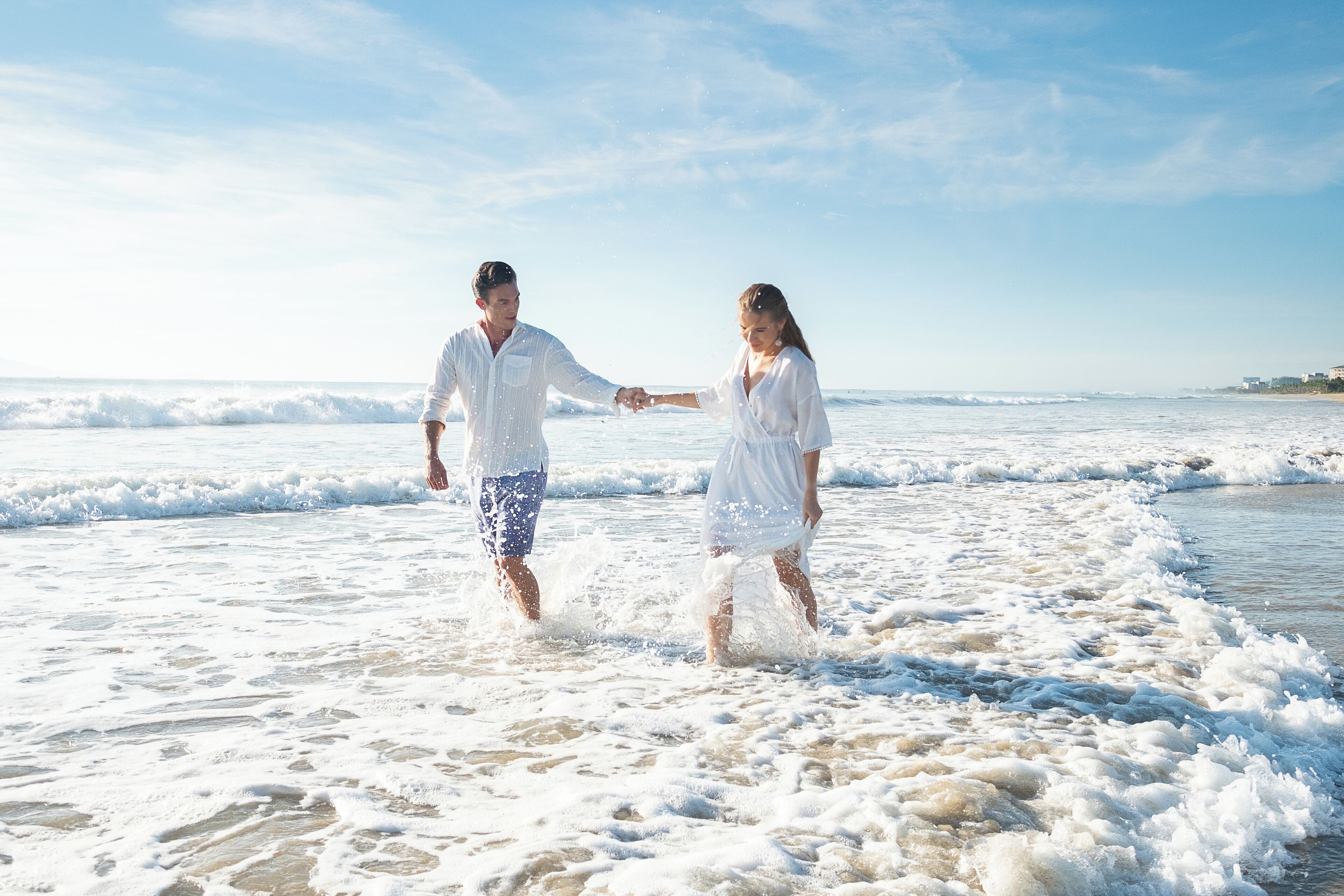 on the beach, white sand, free beach cabanas, sun-loungers