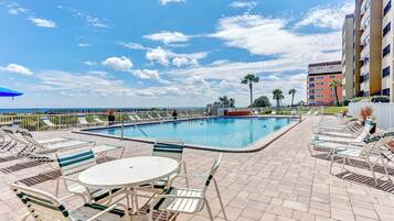 Outdoor pool, sun loungers