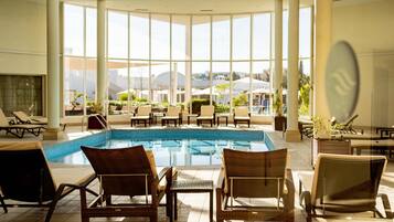 Indoor pool, outdoor pool, pool loungers