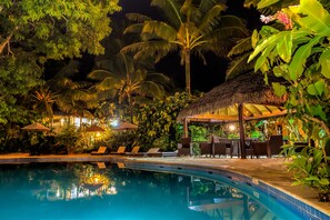 Outdoor pool, open 8:00 AM to 8:00 PM, pool umbrellas, pool loungers