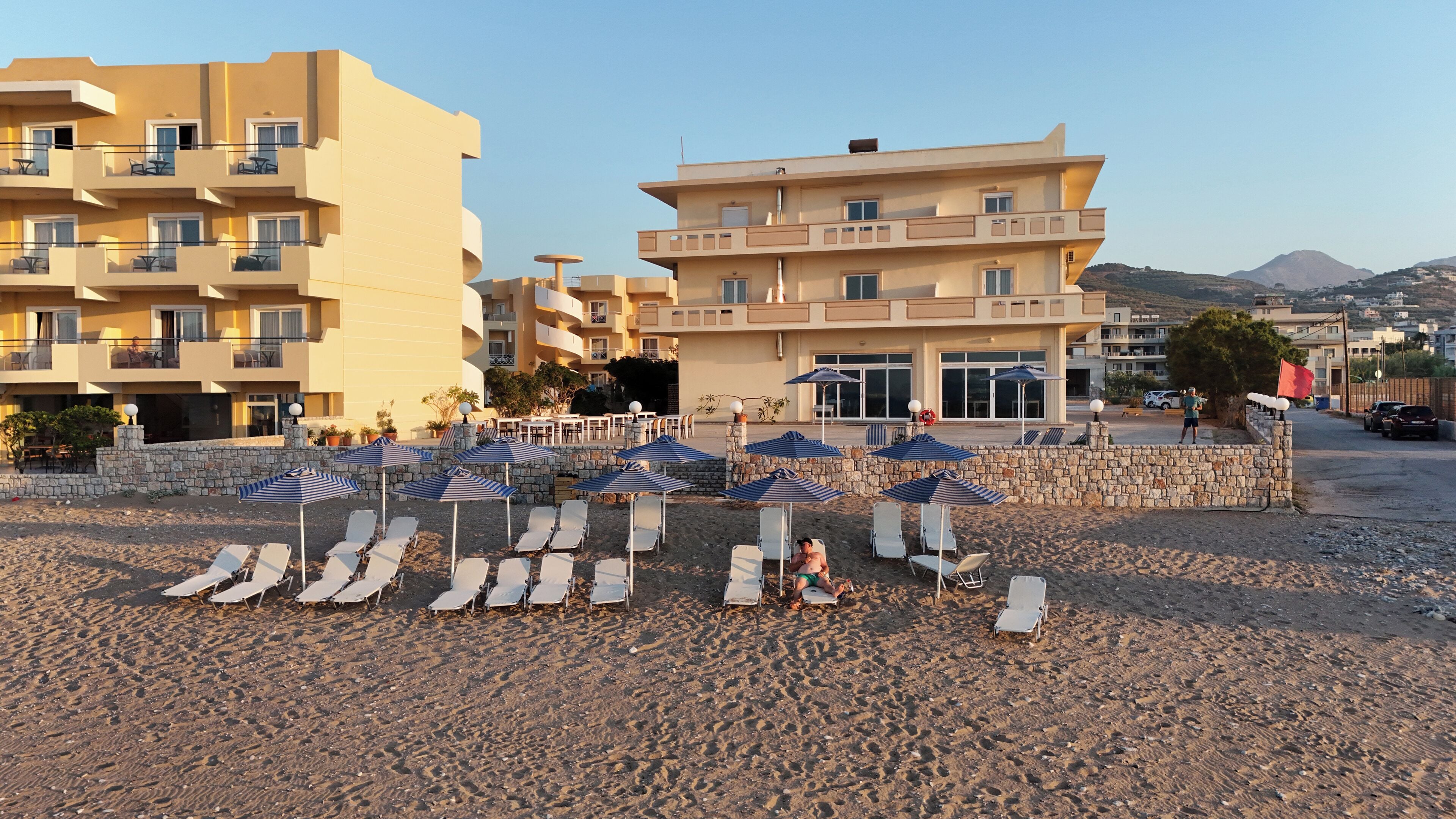 Beach nearby, sun loungers, beach umbrellas