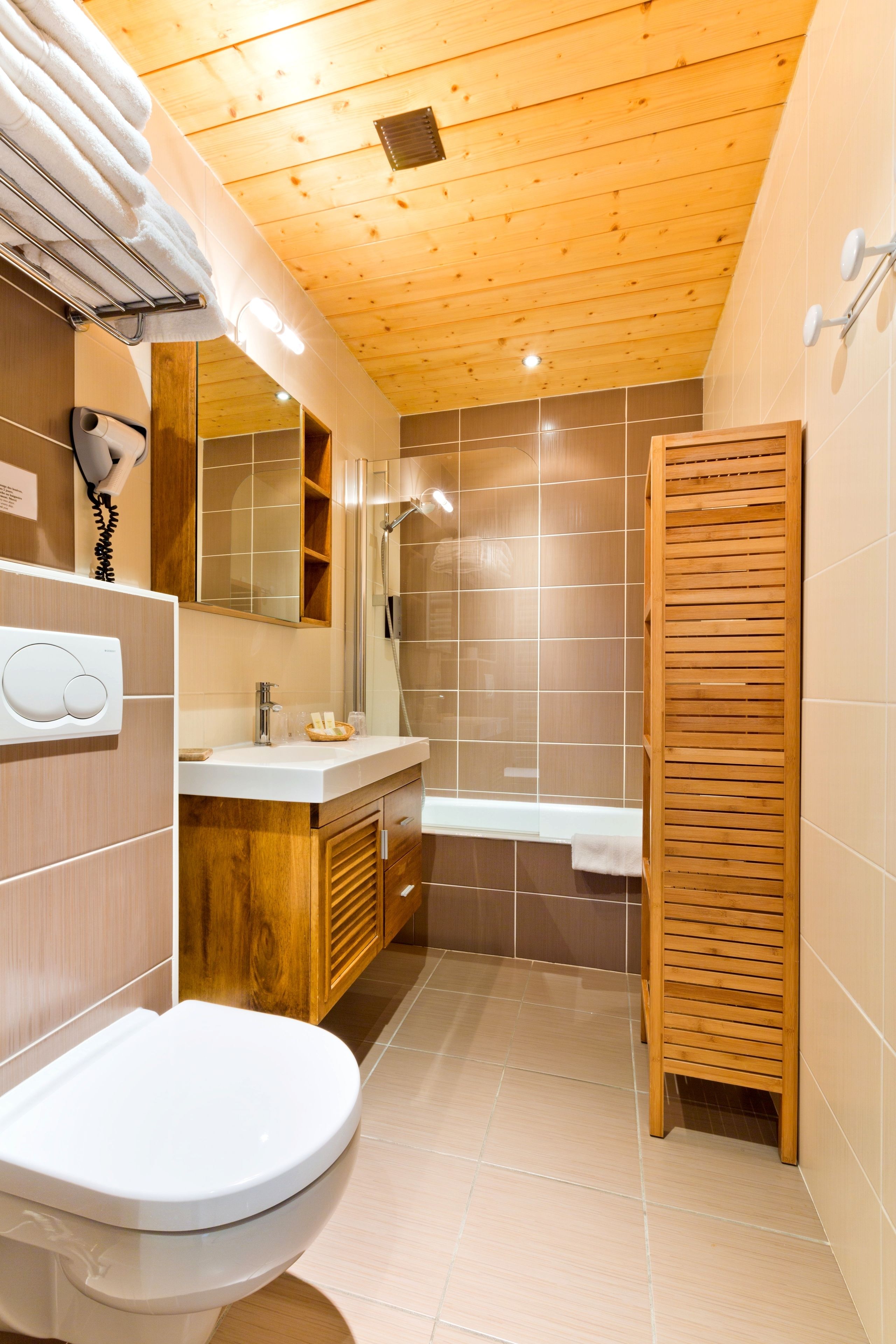 free toiletries, hair dryer, towels