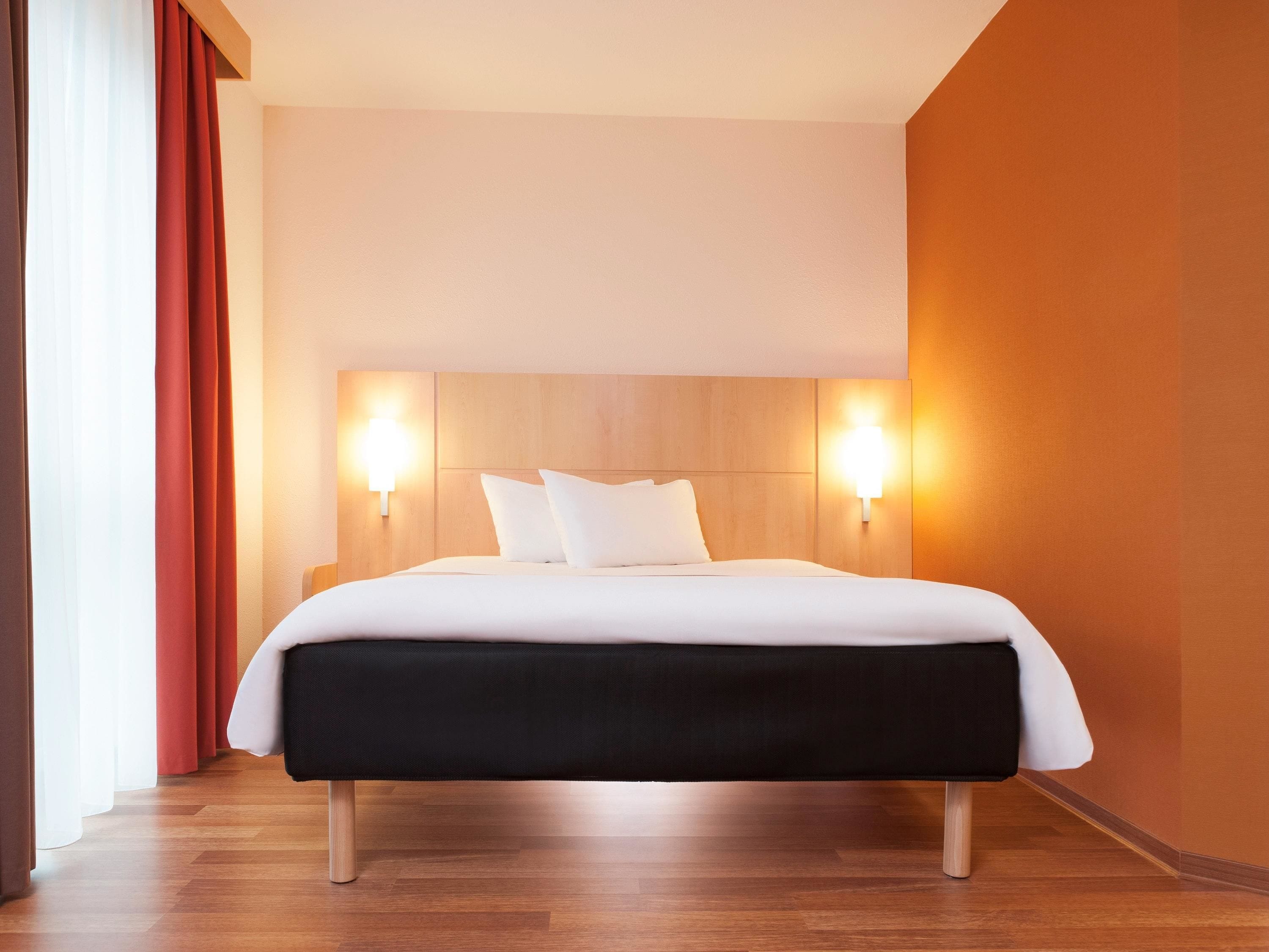 hypo-allergenic bedding, desk, blackout curtains, soundproofing