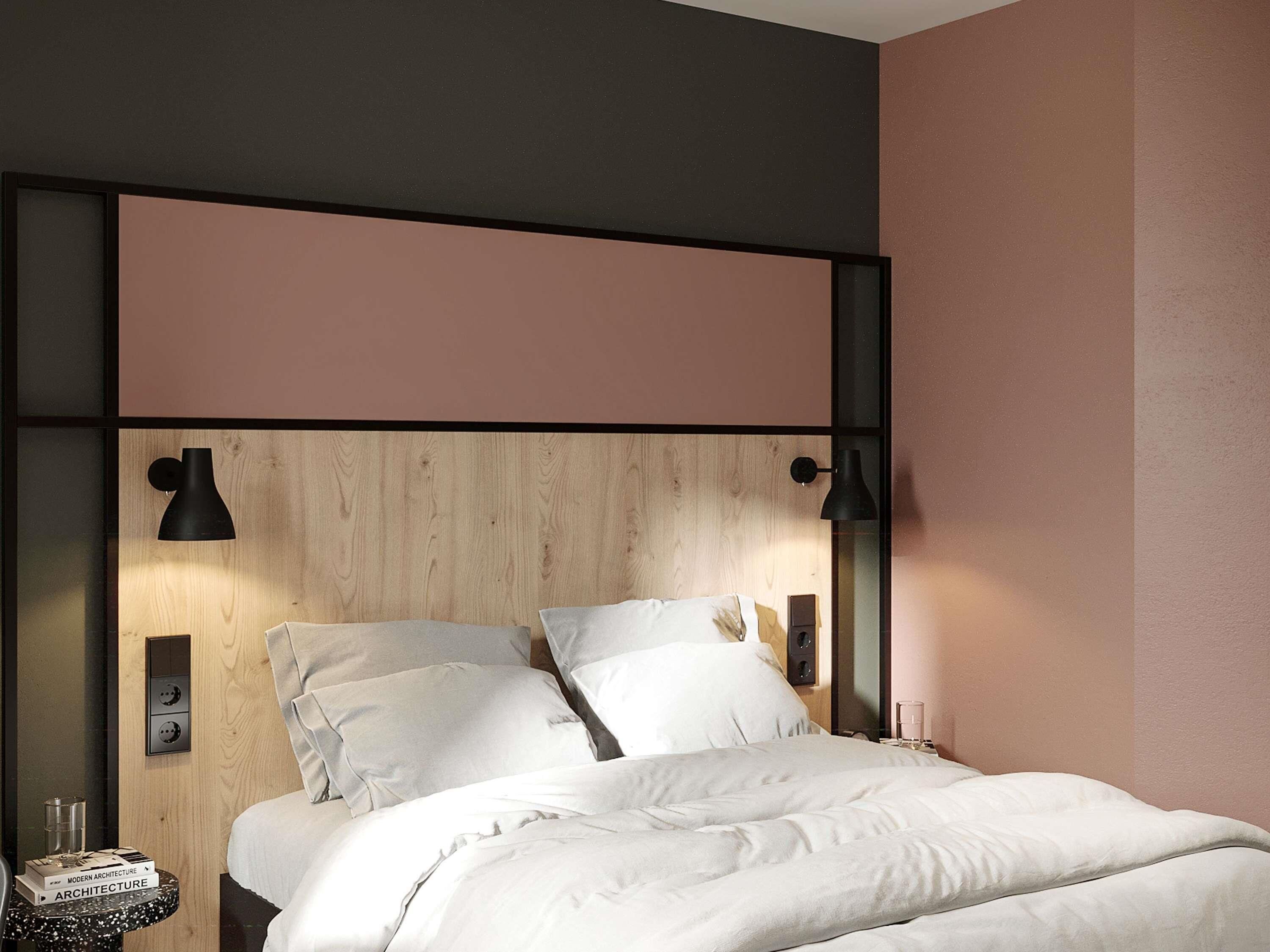 Hypo-allergenic bedding, desk, blackout drapes, soundproofing