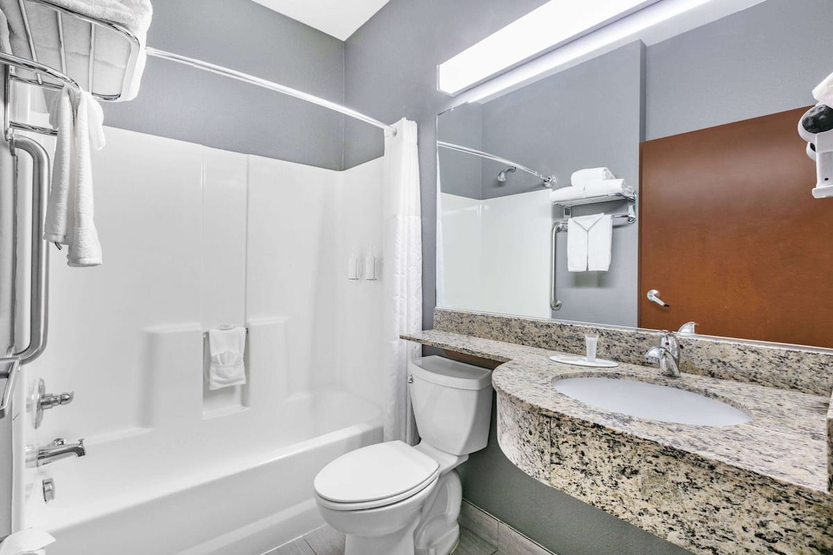 combined shower/bathtub, hair dryer, towels