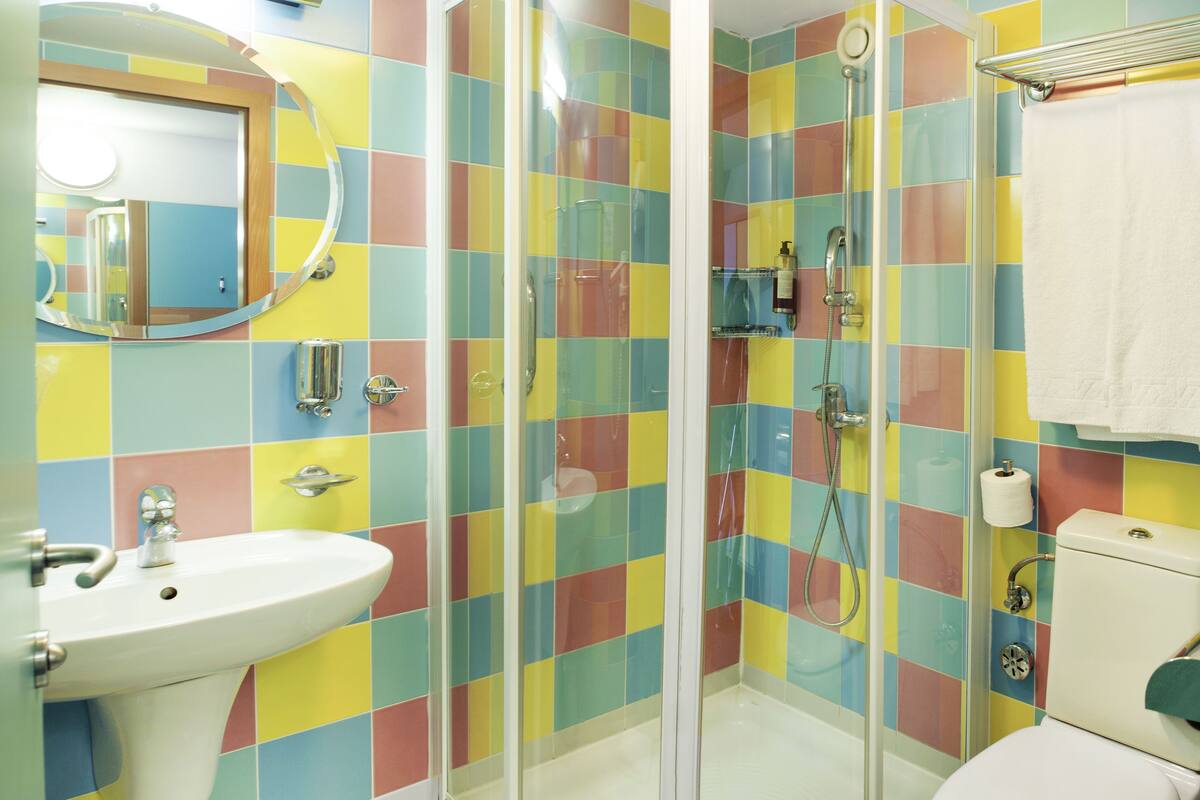 shower, free toiletries, hair dryer, towels