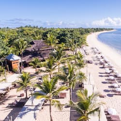 On the beach, white sand, free beach cabanas, sun-loungers