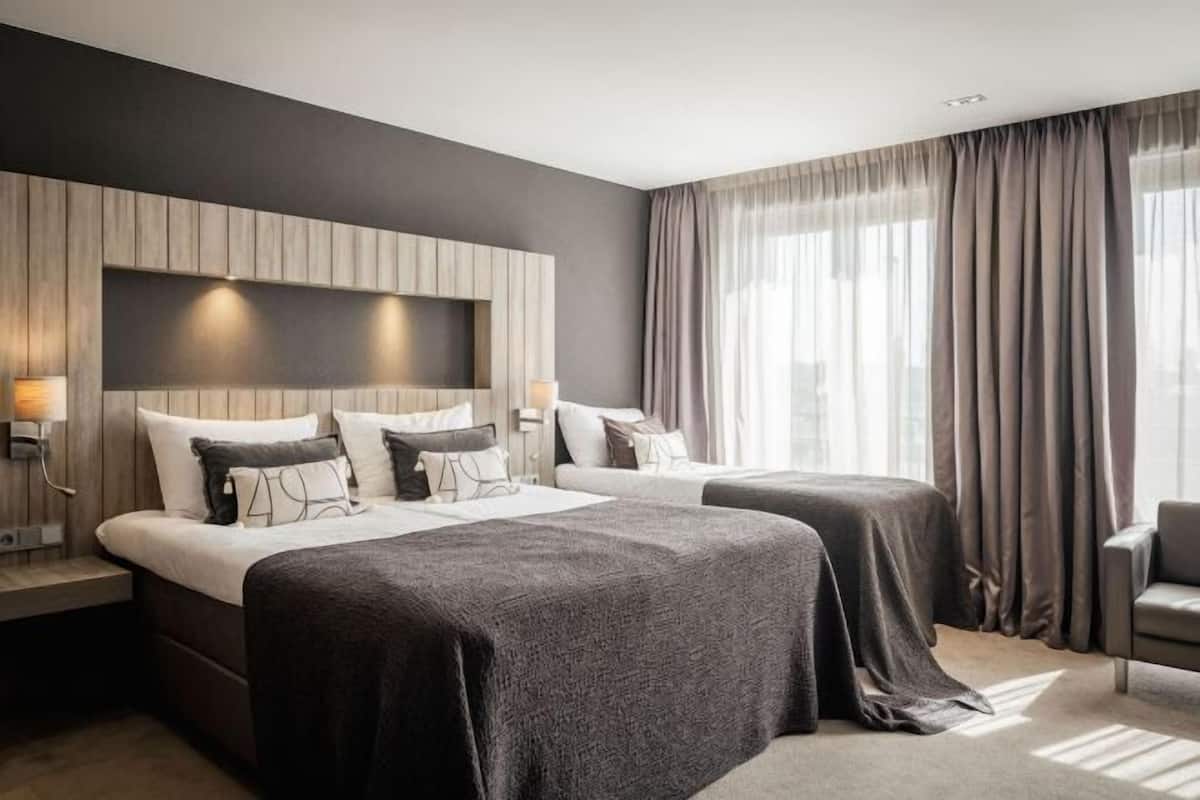 Ropa de cama hipoalergénica, caja fuerte, escritorio y cortinas opacas