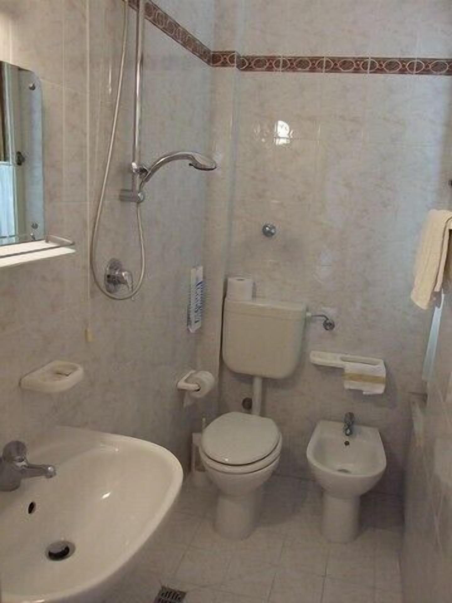 rainfall showerhead, hair dryer, bidet, towels