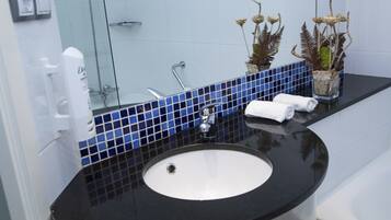 Hair dryer, bidet, towels