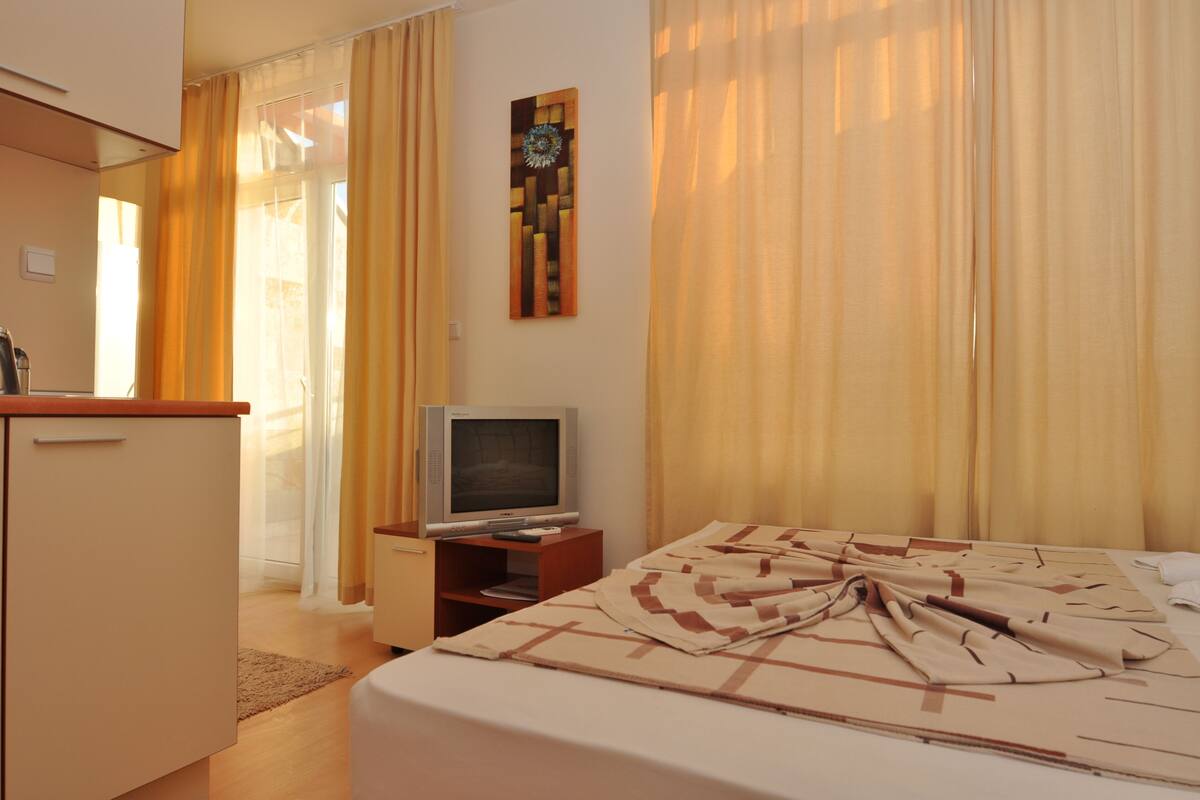 Blackout drapes, iron/ironing board (on request), WiFi (surcharge)