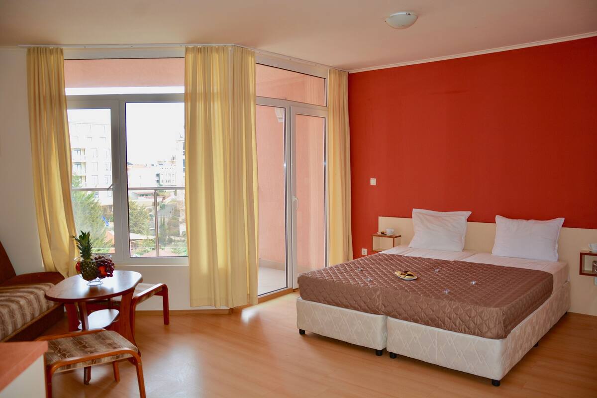 Blackout drapes, iron/ironing board (on request), WiFi (surcharge)