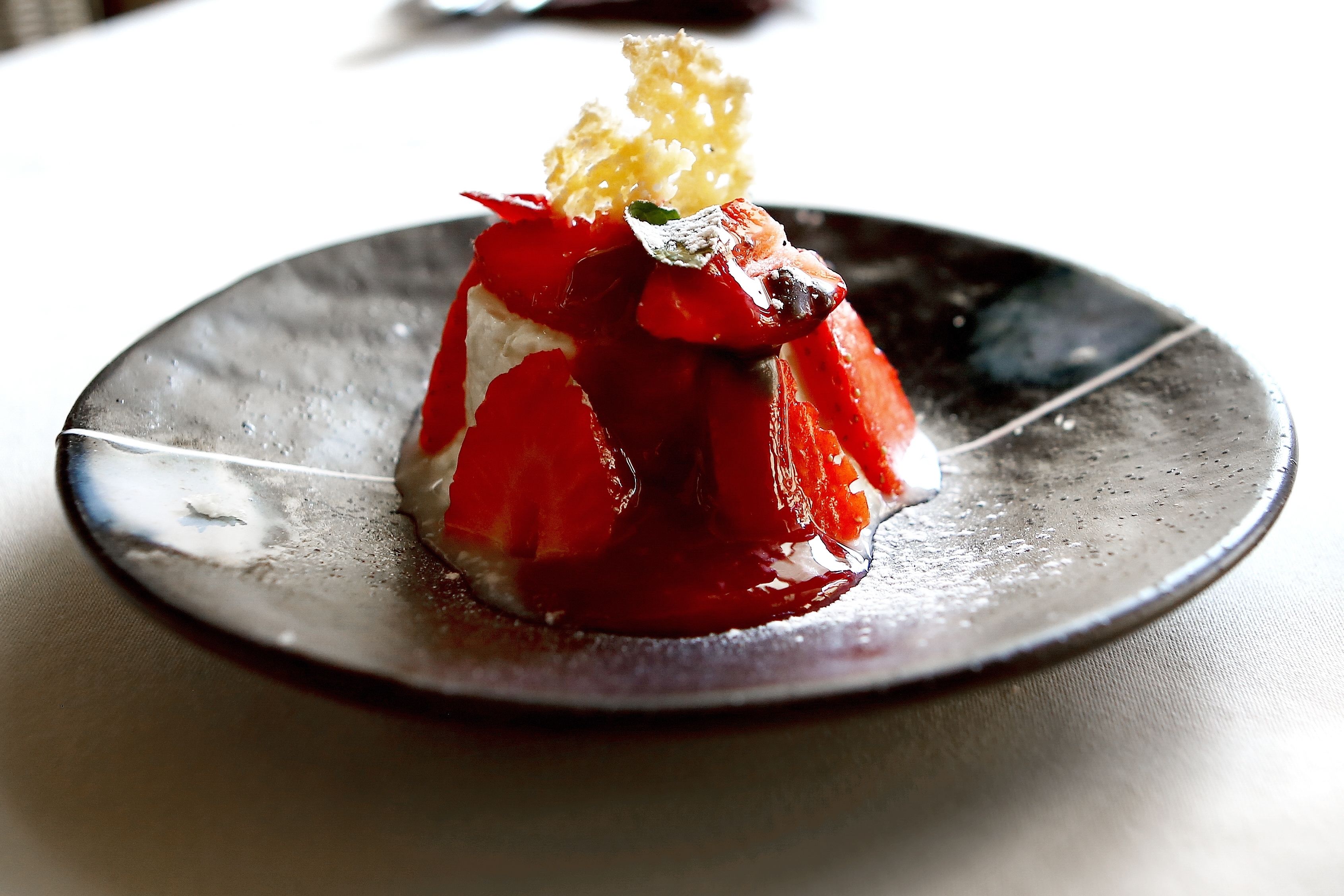 A dessert on a plate.