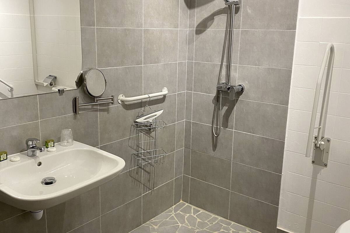 free toiletries, hair dryer, towels