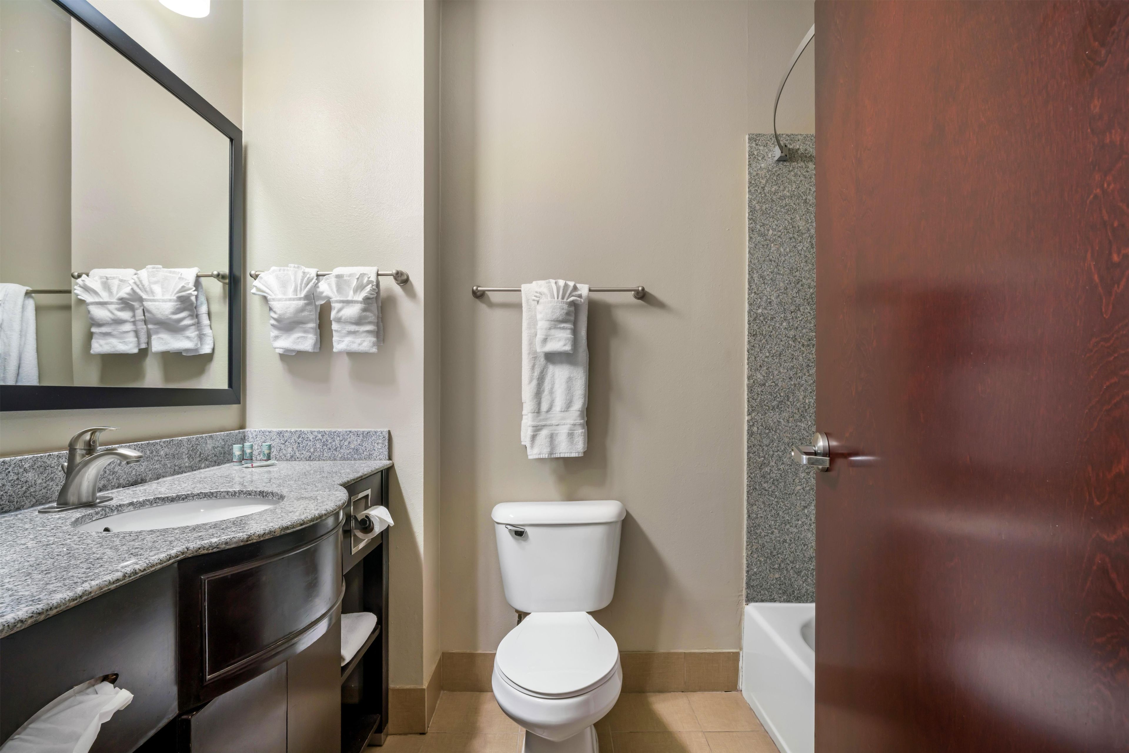 Une salle de bain comprenant un lavabo, des toilettes et un espace douche.
