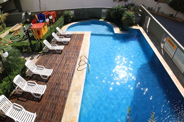 Outdoor pool, pool loungers