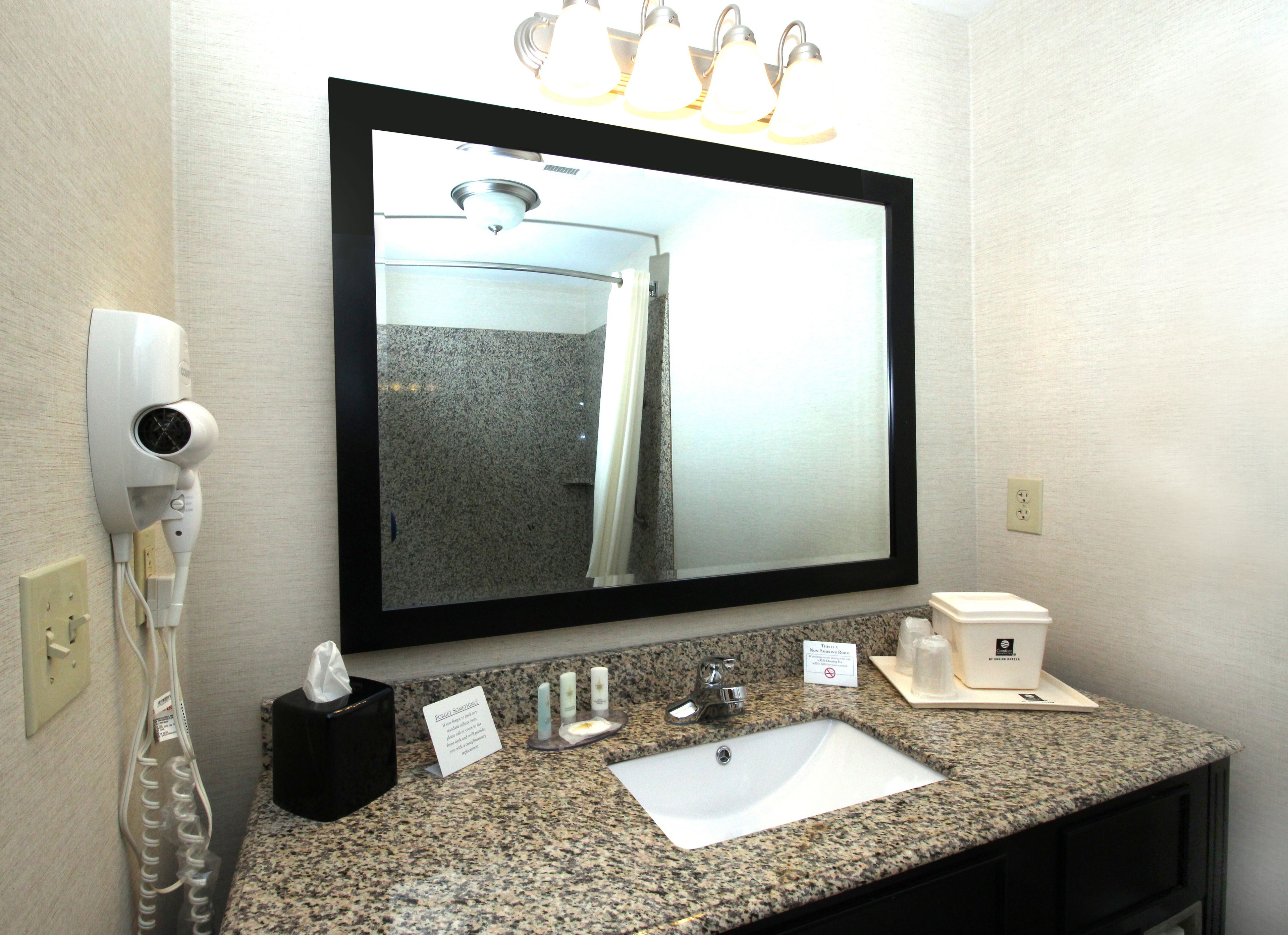 free toiletries, hair dryer, towels