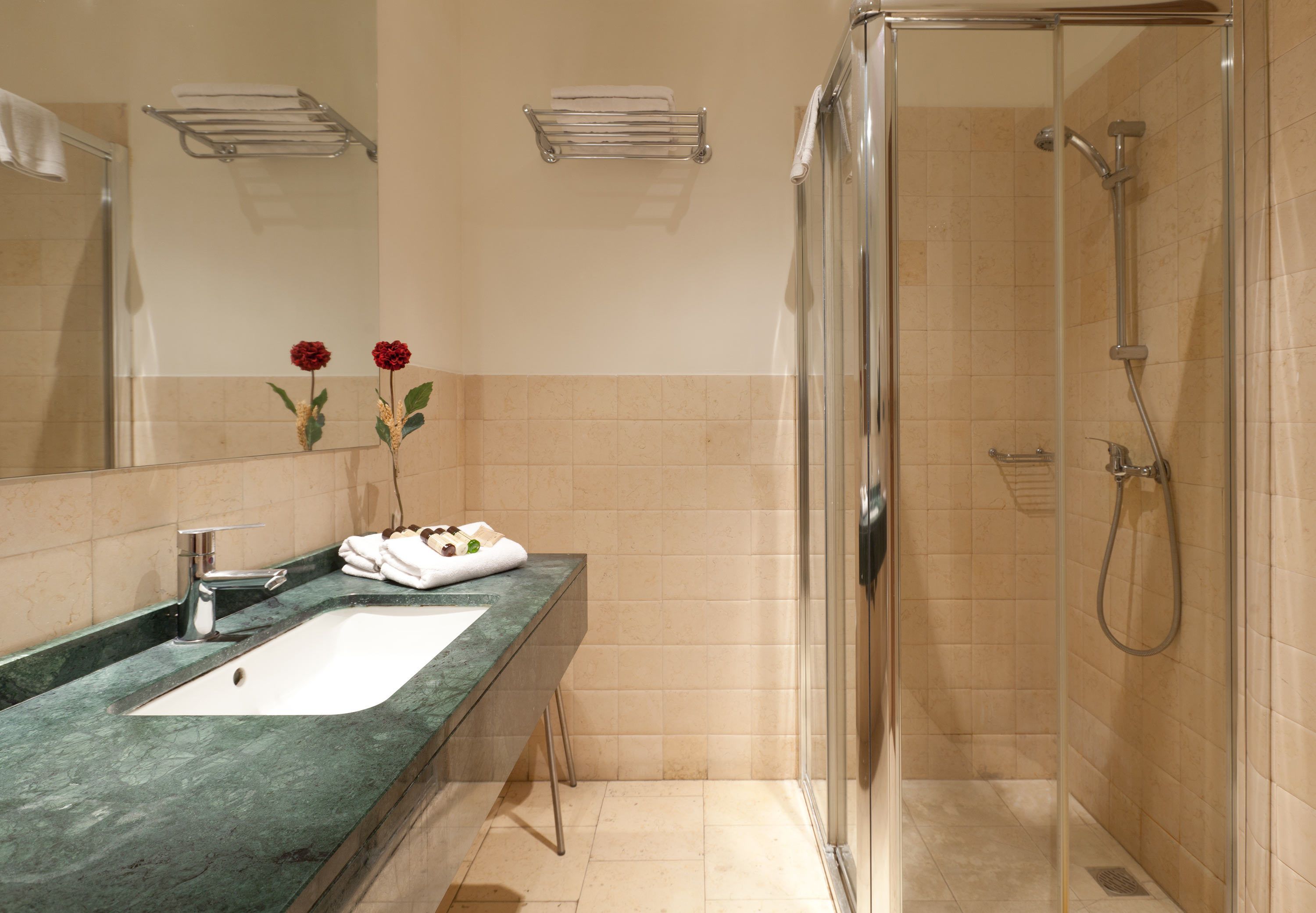 free toiletries, hair dryer, bidet, towels