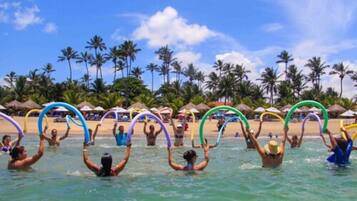 Guests can enjoy beach activities like creating hoop-like structures in the water.