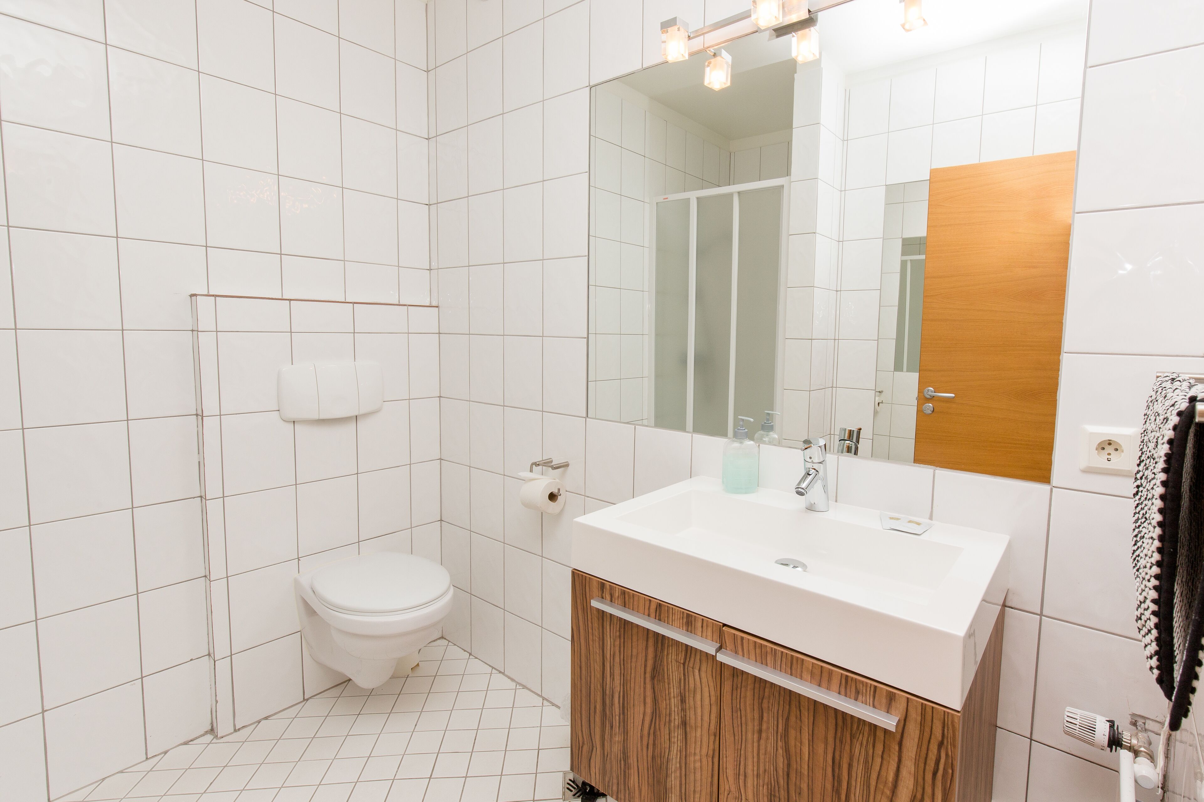 shower, eco-friendly toiletries, hair dryer, towels