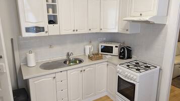 Dúplex, 1 habitación, en el área del jardín | Cocina privada | Refrigerador con congelador, microondas, horno y parrilla de estufa