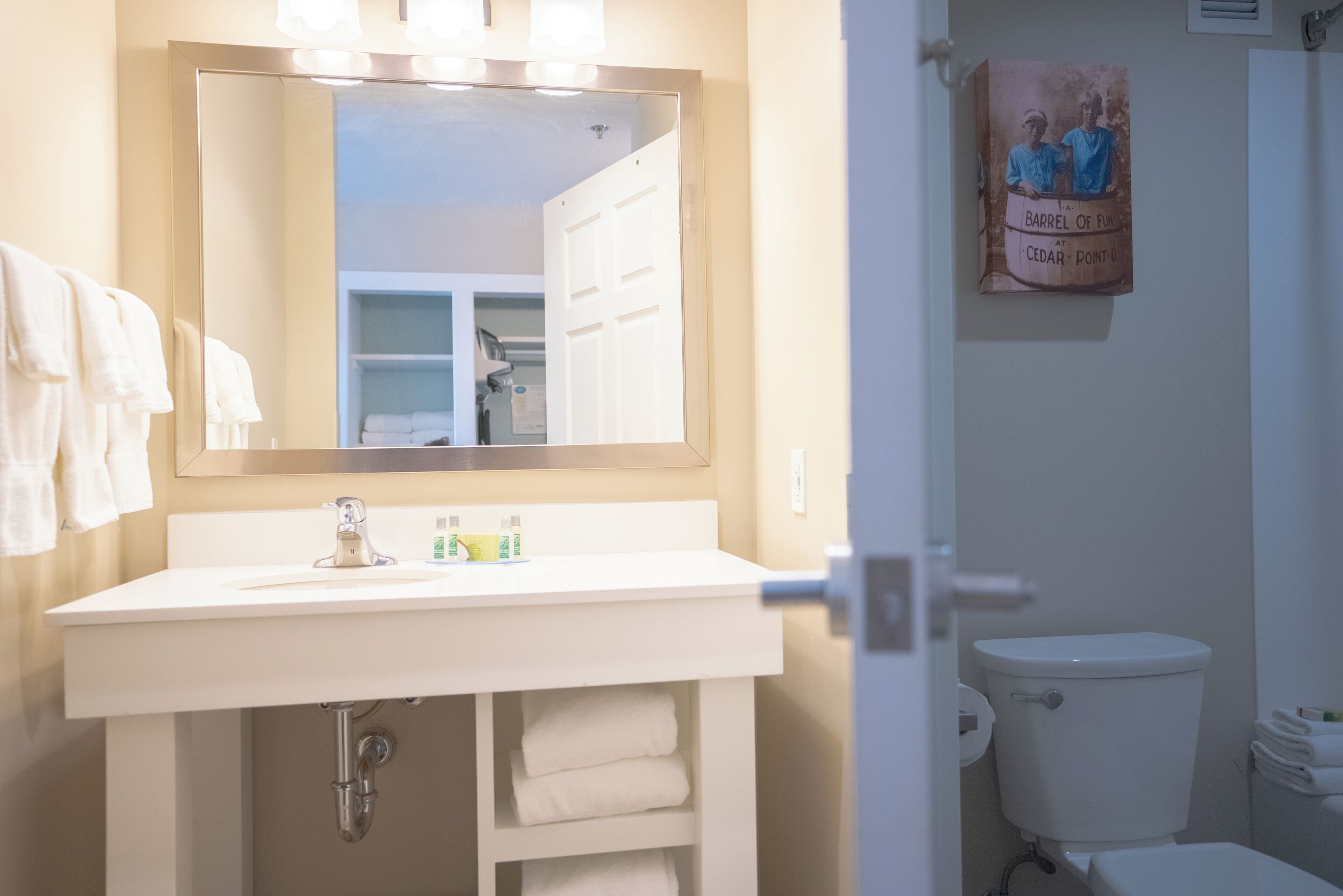 free toiletries, hair dryer, towels