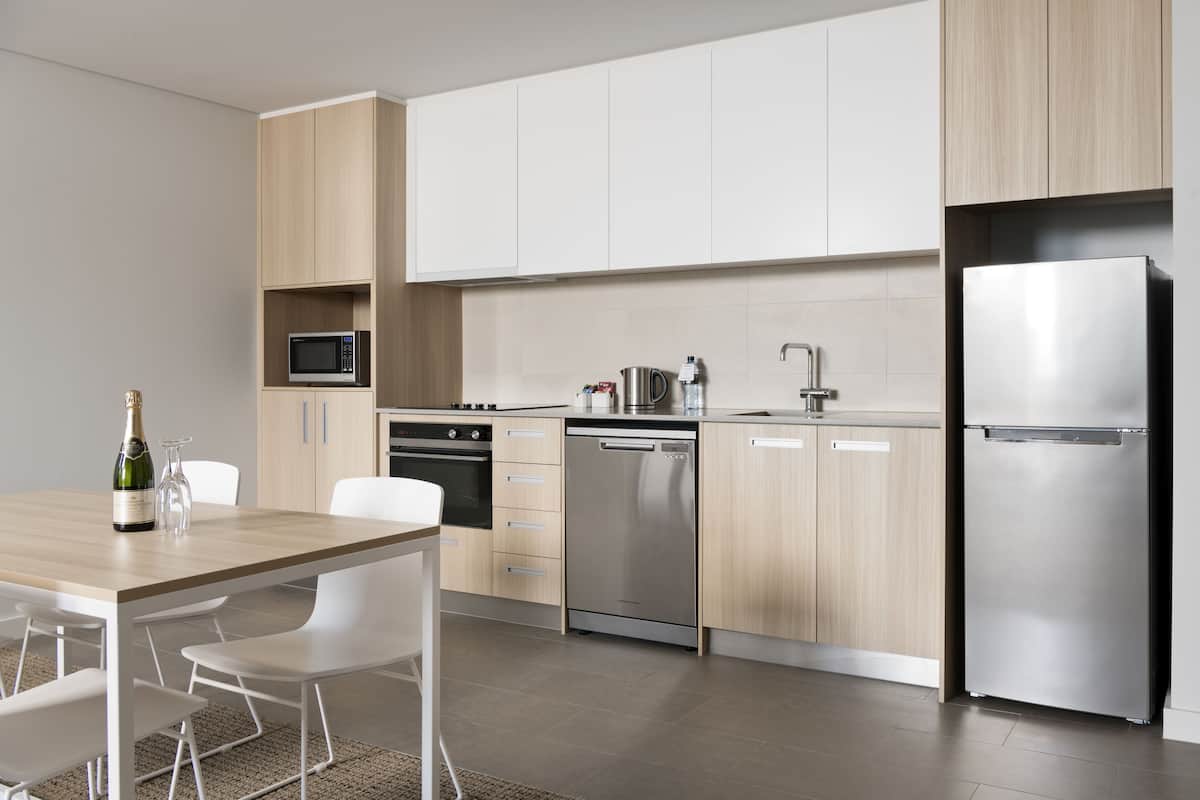 fridge, microwave, coffee/tea maker, electric kettle