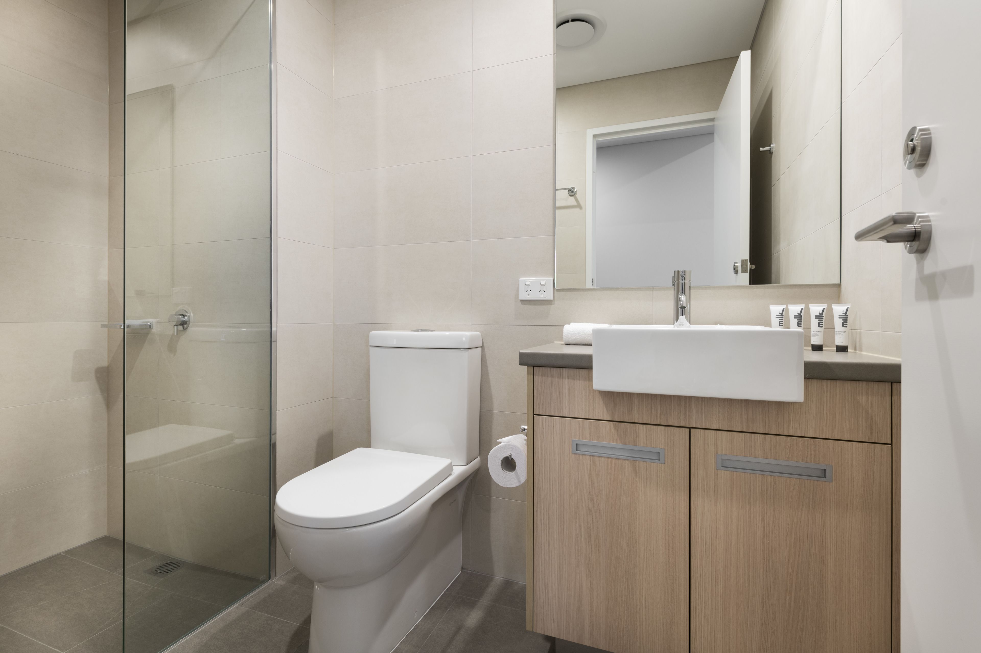 free toiletries, hair dryer, towels, shampoo