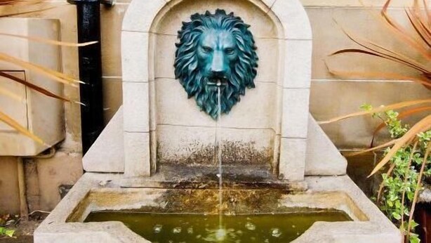 A stone fountain with a lion's head sculpture, surrounded by plants. - Heriott Park Guest House (Edinburgh)