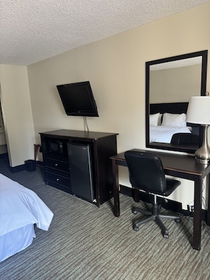 Desk, blackout drapes, soundproofing, iron/ironing board