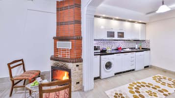 Villa, 2 chambres, sauna, vue jardin | Cuisine privée | Grand réfrigérateur, plaque de cuisson, cafetière/bouilloire