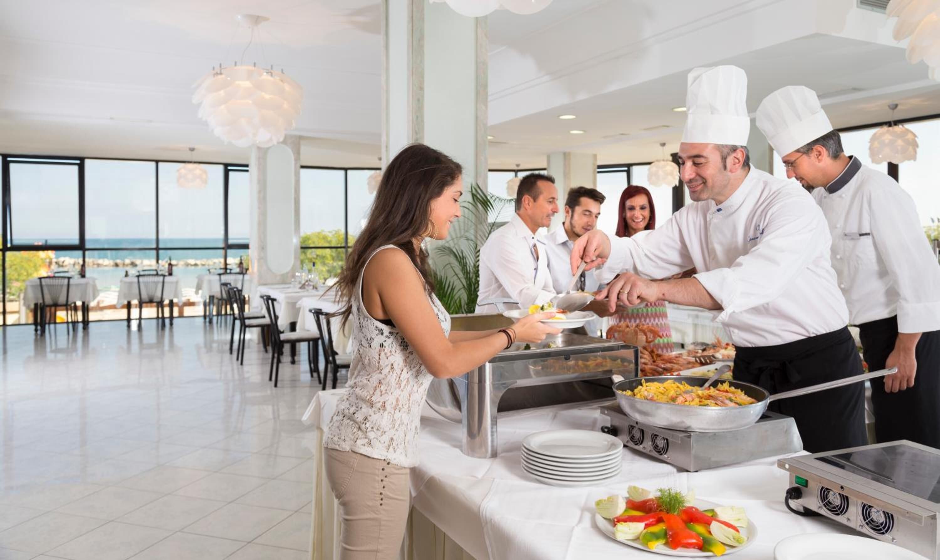 breakfast, lunch, dinner served; sea views