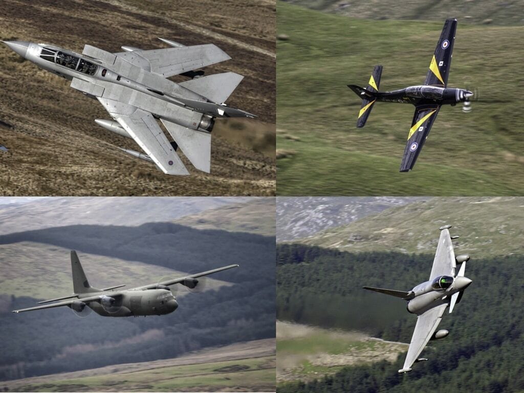 Un montage de quatre avions différents en vol.