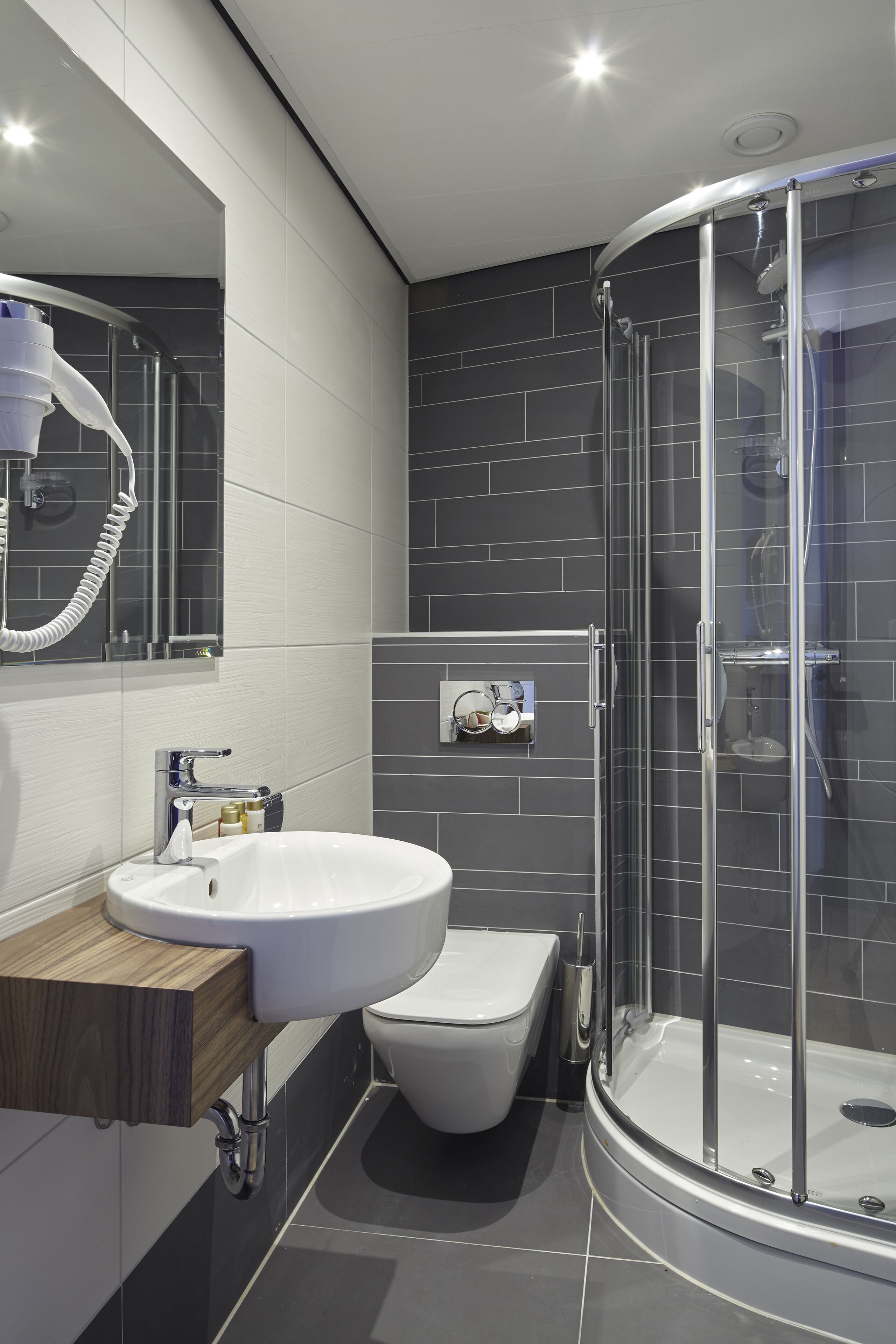 shower, free toiletries, hair dryer, towels