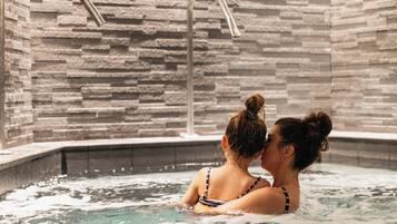 Indoor pool, outdoor pool, open 10:00 AM to 4:00 PM, pool loungers