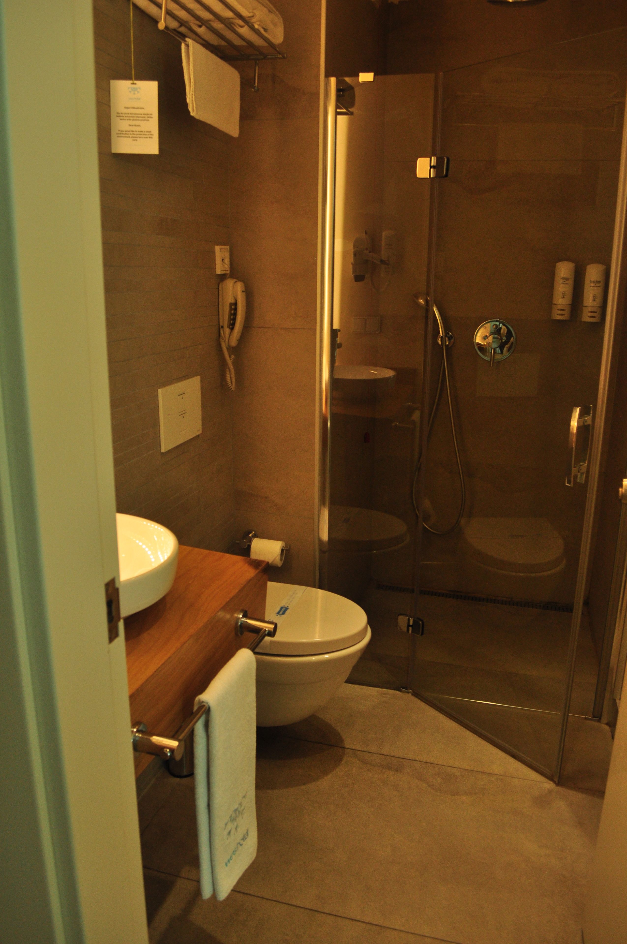 single room | bathroom | shower, hair dryer, bathrobes, towels