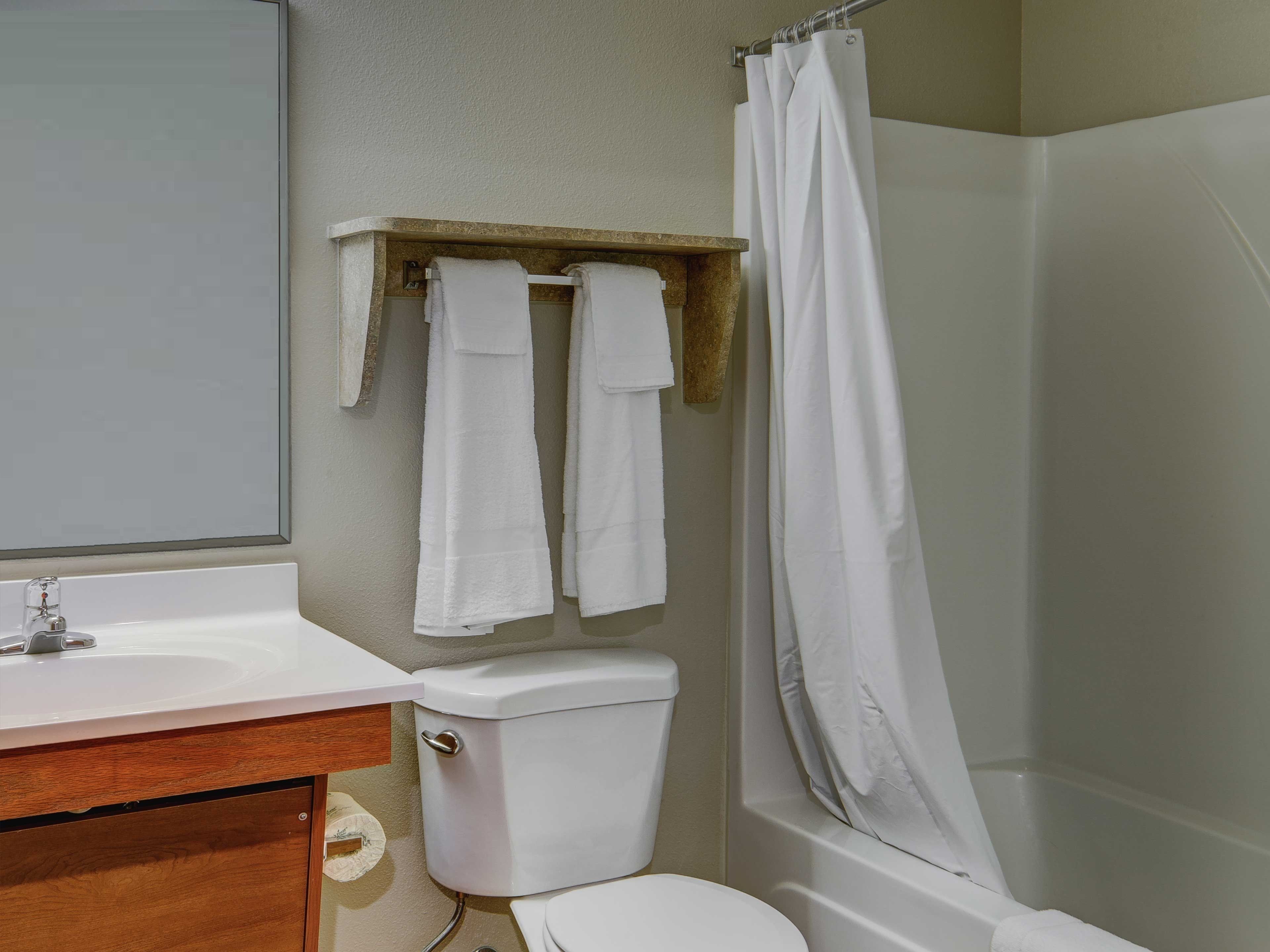 A bathroom with a toilet, sink, and shower curtain.