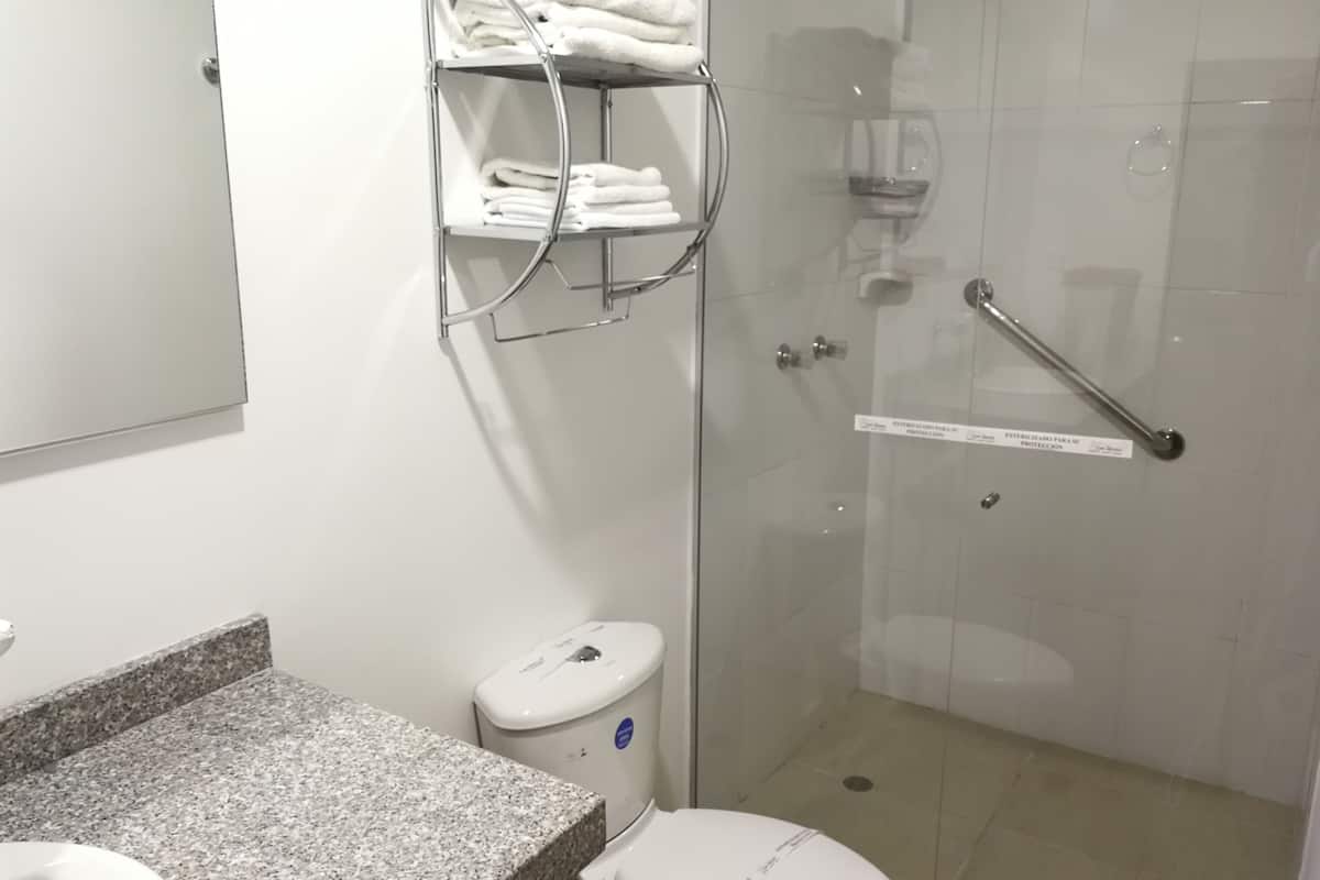 free toiletries, hair dryer, towels