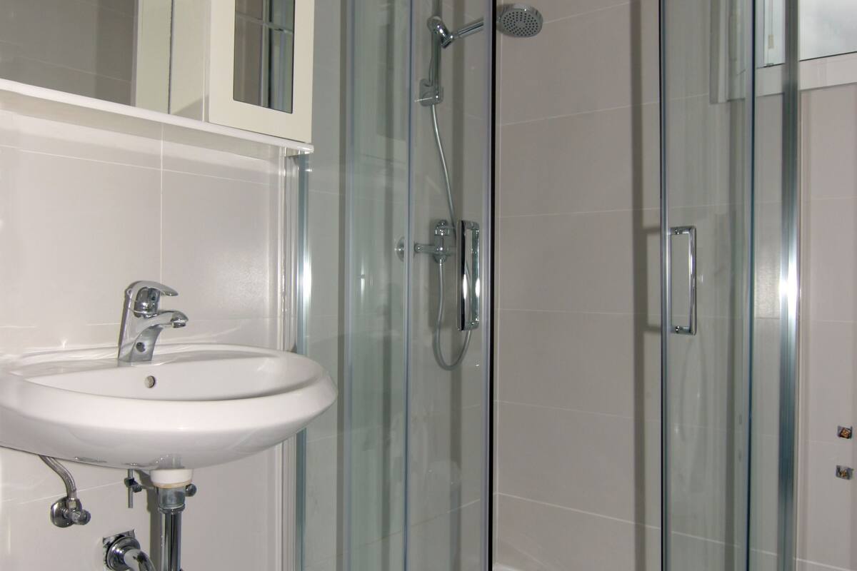double room, park view | bathroom | shower, hair dryer, towels
