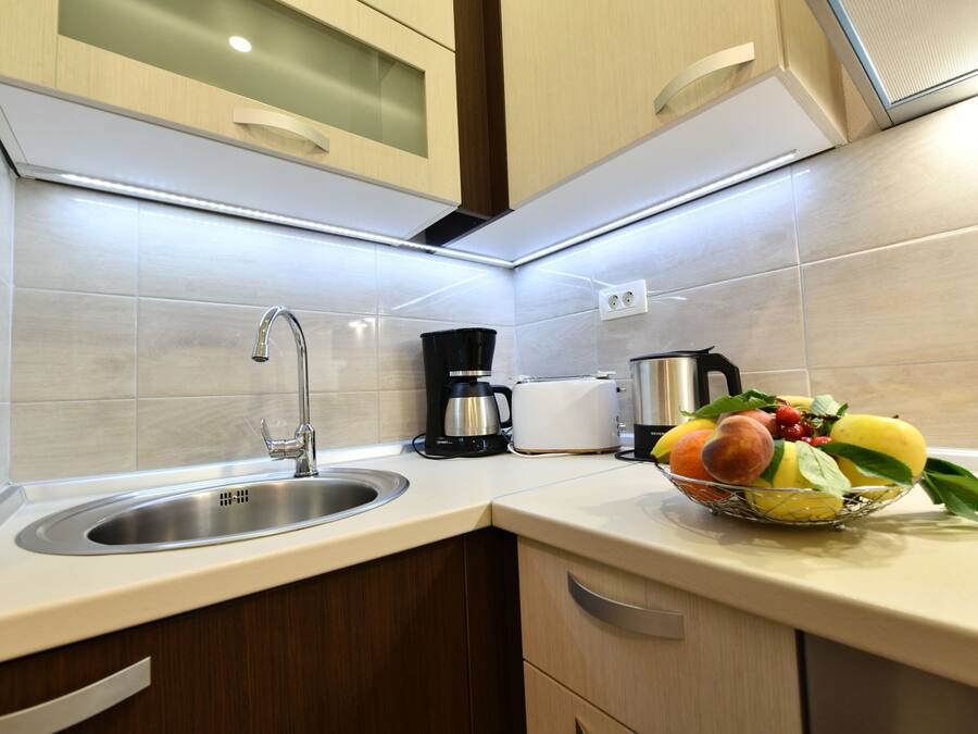 Superior Apartment (Studio 2) | Private kitchen | Stovetop, blender, griddle, eco-friendly cleaning products