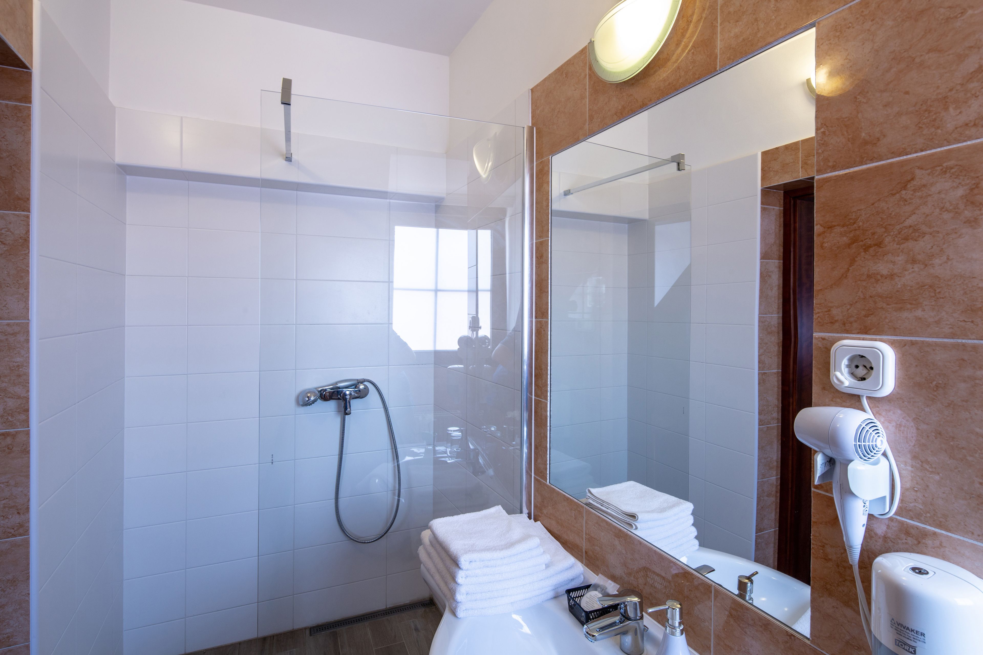 free toiletries, hair dryer, towels