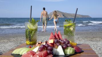 On the beach, free beach cabanas, sun-loungers, beach umbrellas